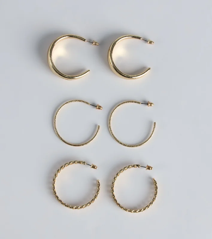 Price Buster Trendy Deets Three-Pack Hoop Earring Set