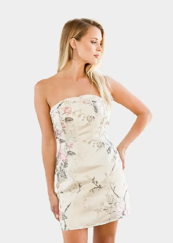 Limited Availability L - lulus cream floral jacquard corset mini dress