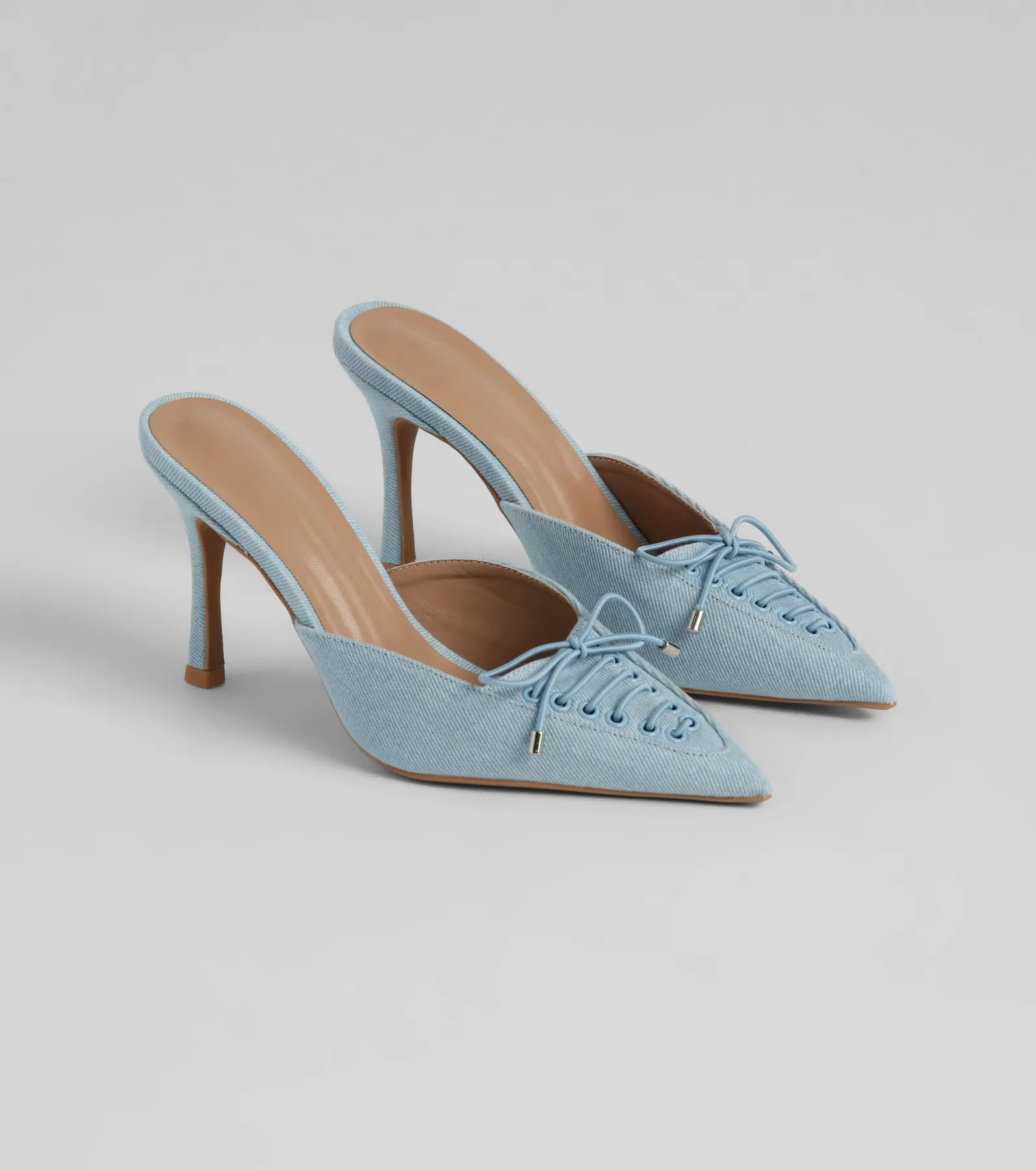 Overstock Sale Vintage Allure Lace-Up Denim Stiletto Pumps