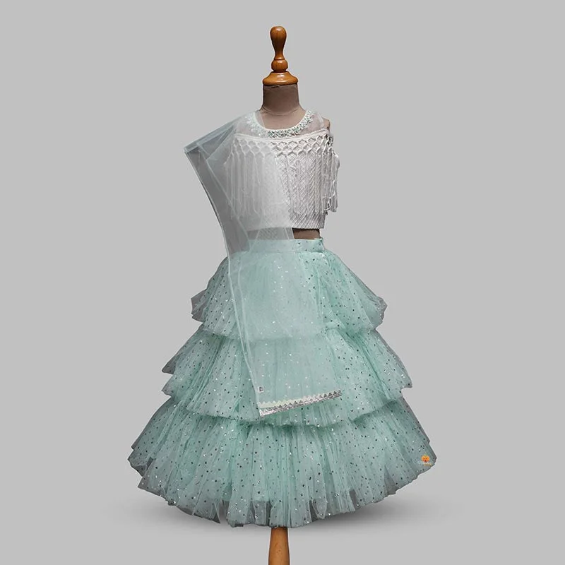 Grand Opening Sale Sea Green & White Baby Girls Lehenga Choli