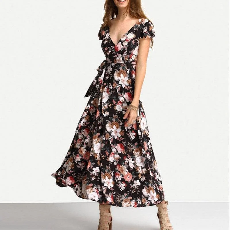 Unbeatable Prices MIDNIGHT FLOWERS WRAP MAXI DRESS
