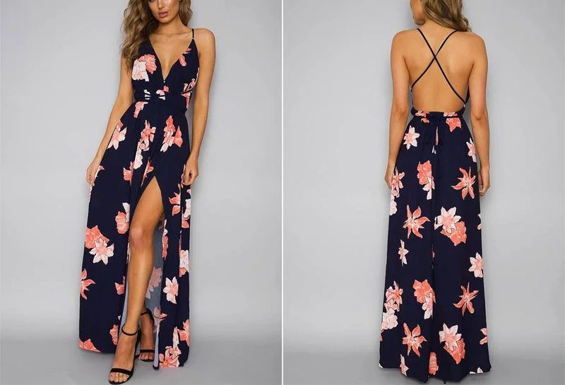 Discount Days BACKLESS FLORAL MAXI DRESS