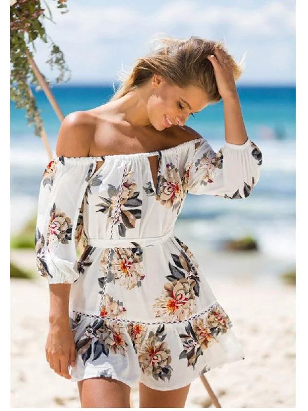 Act Now OFF-THE-SHOULDER FLORAL CUT-OUT SUNDRESS