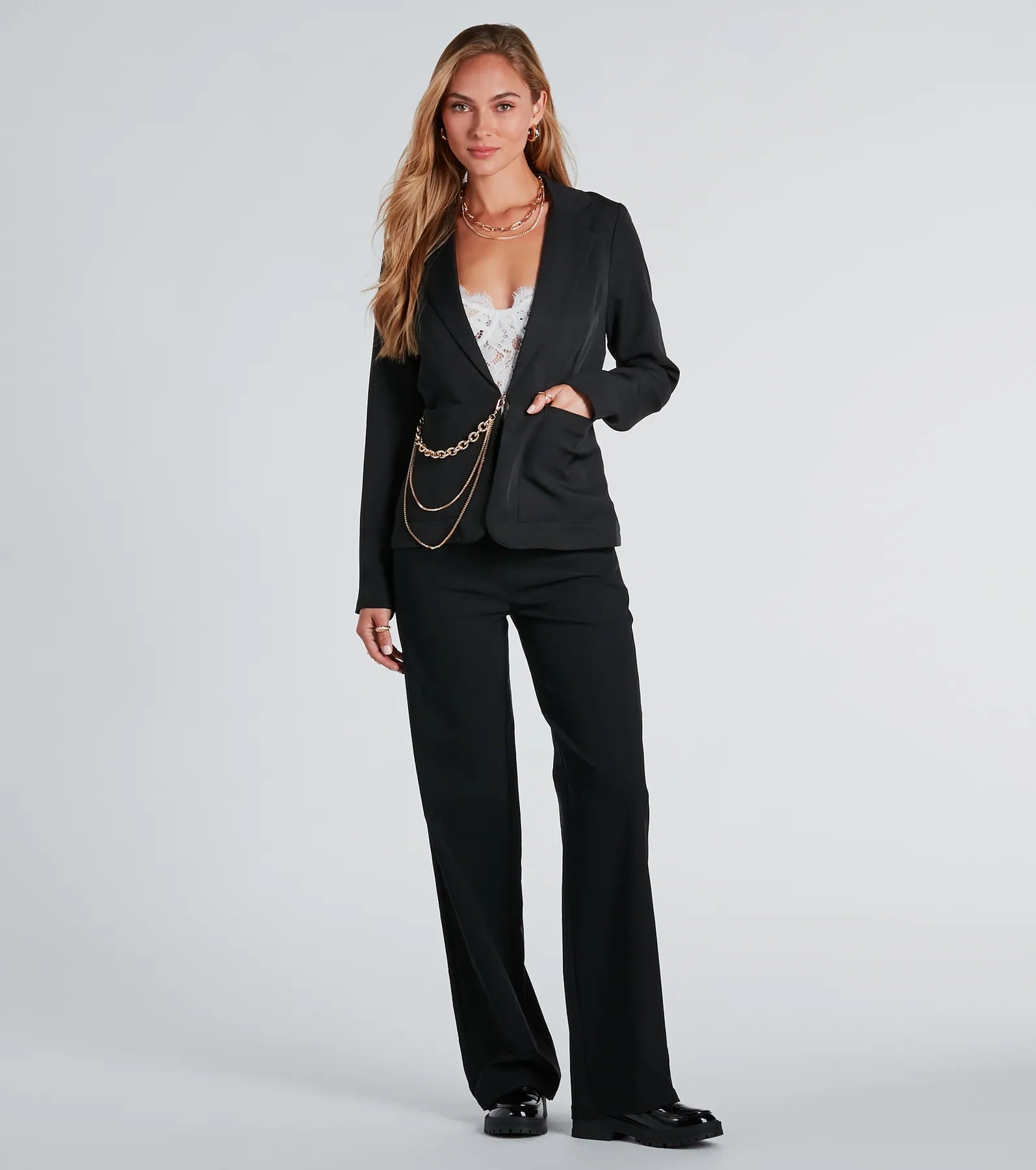 Exclusive Preview Bling It On Crepe Blazer With Chain