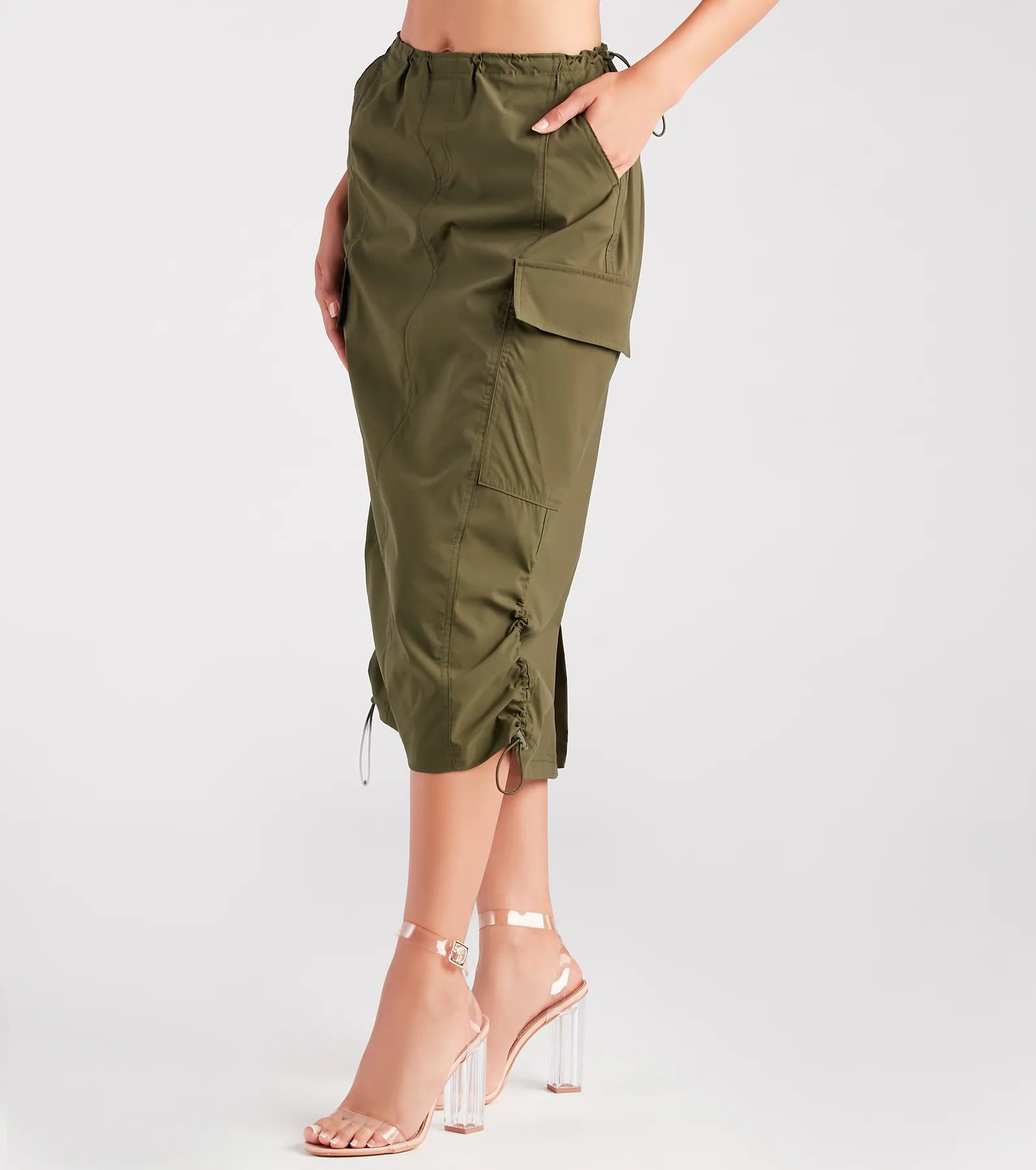 Bargain Bin She's A Trendsetter Nylon Parachute Midi Skirt