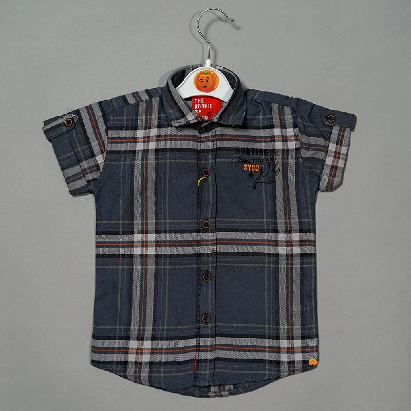 Hurry In Grey Half Sleeves Checks Pattern Shirt for Boys