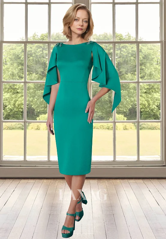 Limited Time Discount Scoop-Neck Sleeveless Chiffon Cocktail Gowns Beaded Midi Mermaid Mother of the Bride Dress