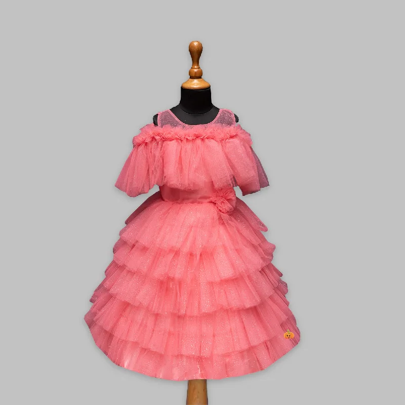 Shop and Save Tomato Party Wear Gown for Girls