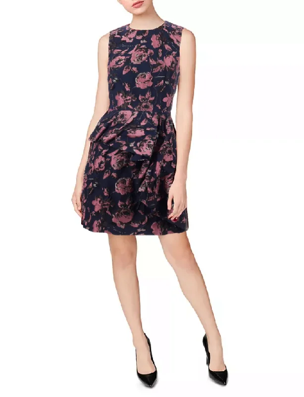Shop and Save 4 - vince camuto navy floral jacquard ruffle cocktail dress