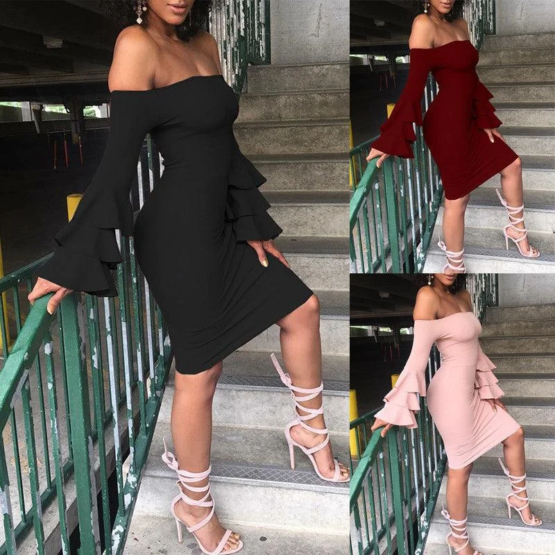 Final Markdown OFF-THE-SHOULDER RUFFLED SLEEVES DRESS