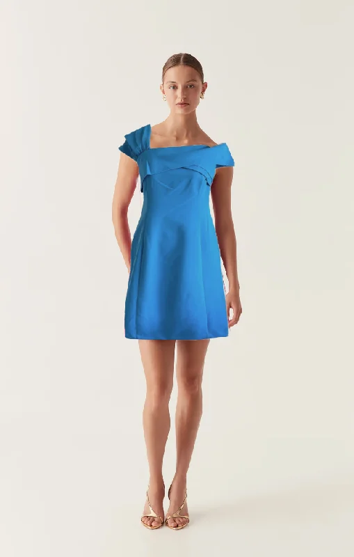 Savings Event 10 - marina aqua blue one shoulder ruffle dress