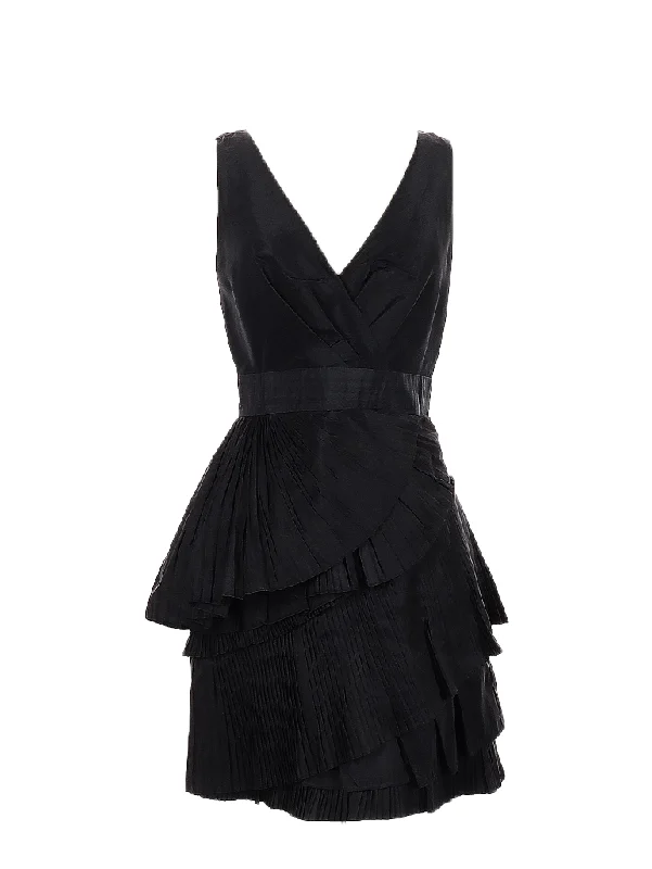 Price Cut max & cleo black pleated ruffle cocktail dress