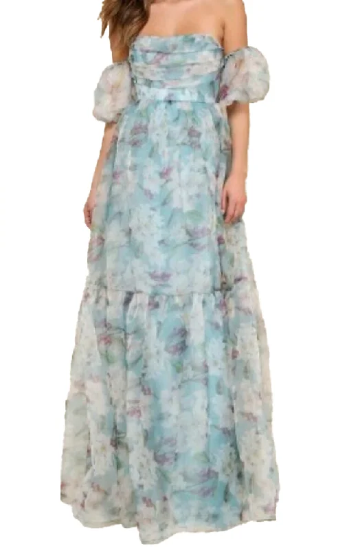 Super Sale S - maniju blue floral organza gown
