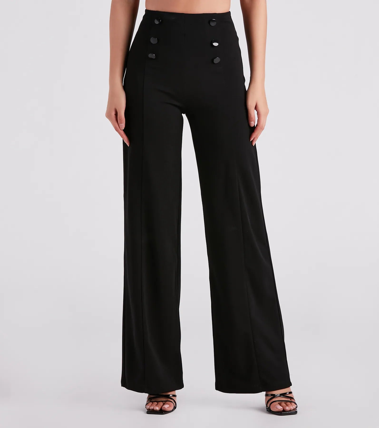 Don't Wait Sleek In Crepe Button Wide-Leg Pants