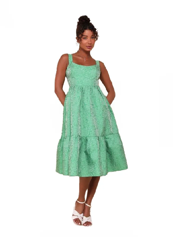 Super Sale M - lulus green textured babydoll midi dress