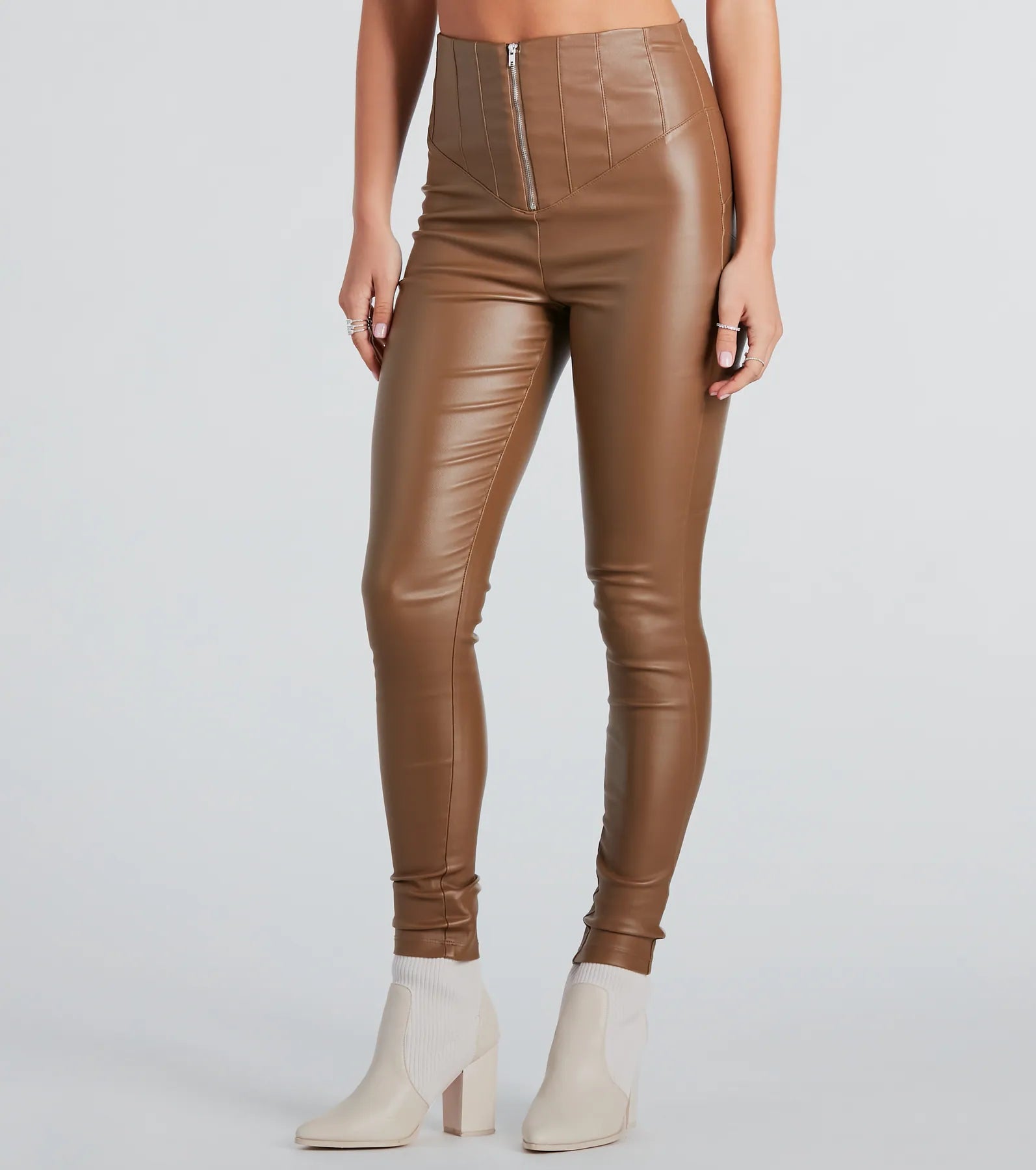 Act Fast Edgy Babe Coated Faux Leather Skinny Pants