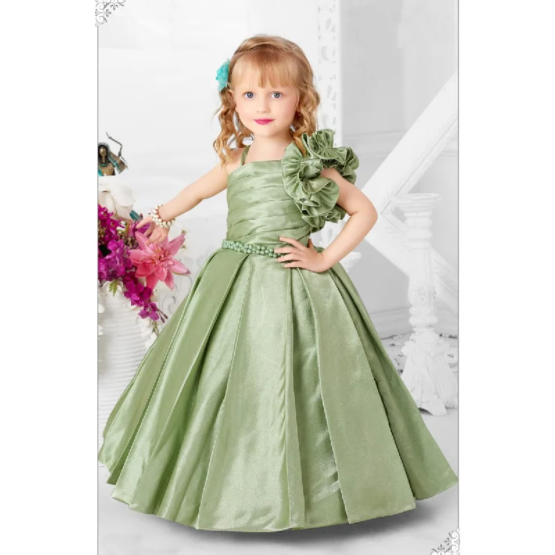 Overstock Pearl Design Gown For Girls