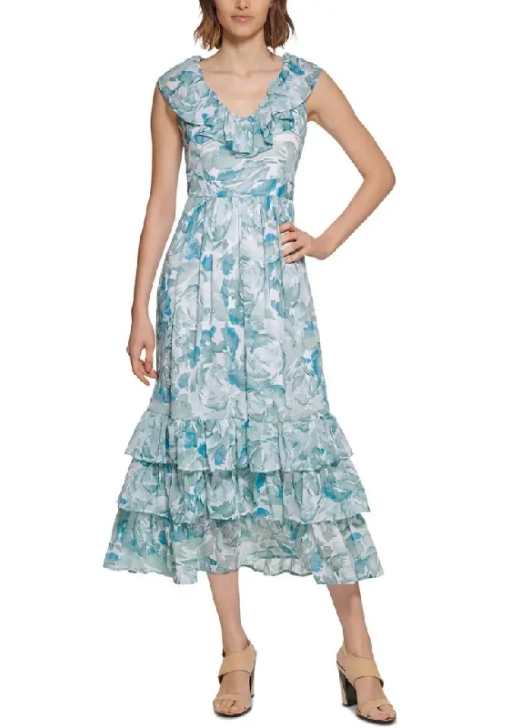 Closeout 8 - calvin klein blue floral midi dress
