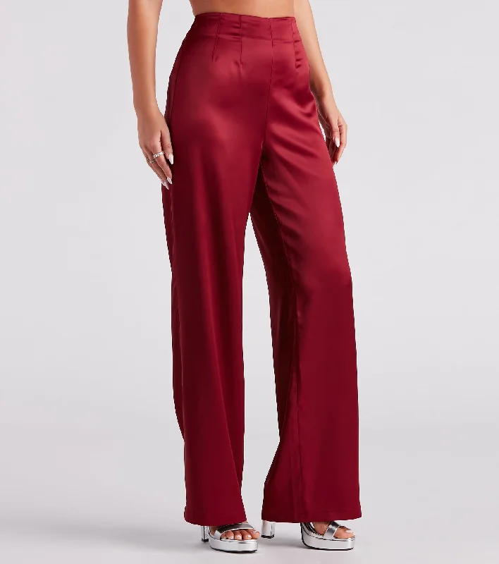 Savings Event Elevated Details Sleek Satin Trouser Pants