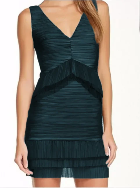 Discount Deals XS - bcbgmaxazria teal pleated ruffle mini dress