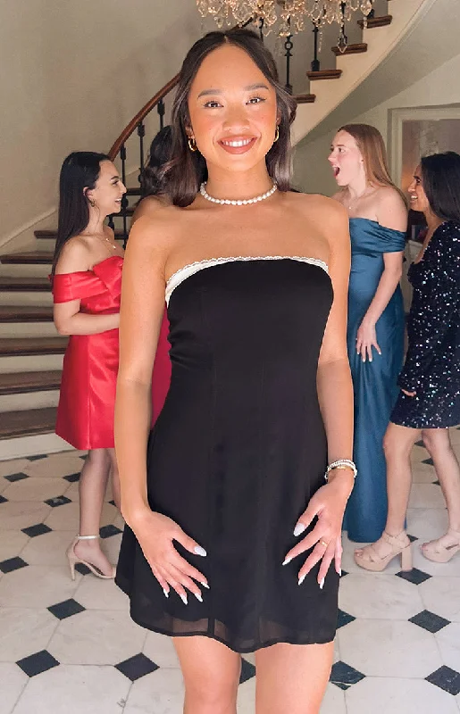 Price Cut Alina Black Strapless Chiffon Mini Dress