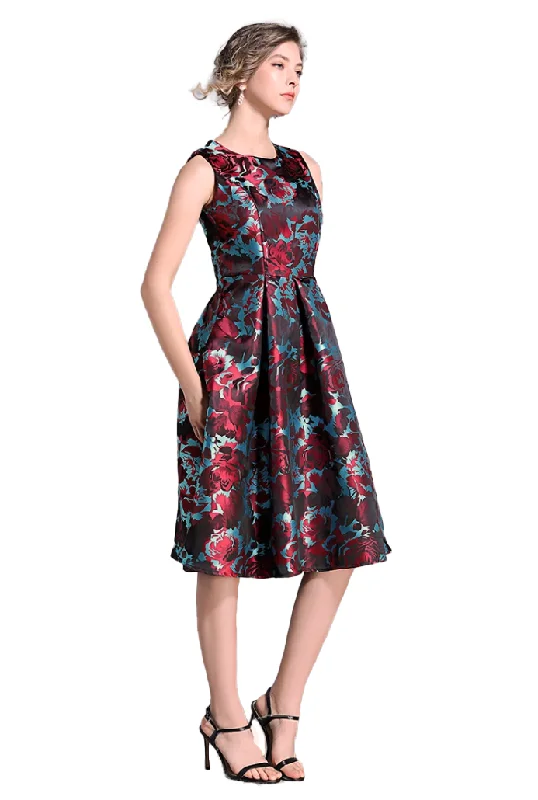 New Markdowns 7- yiso red & blue floral jacquard dress