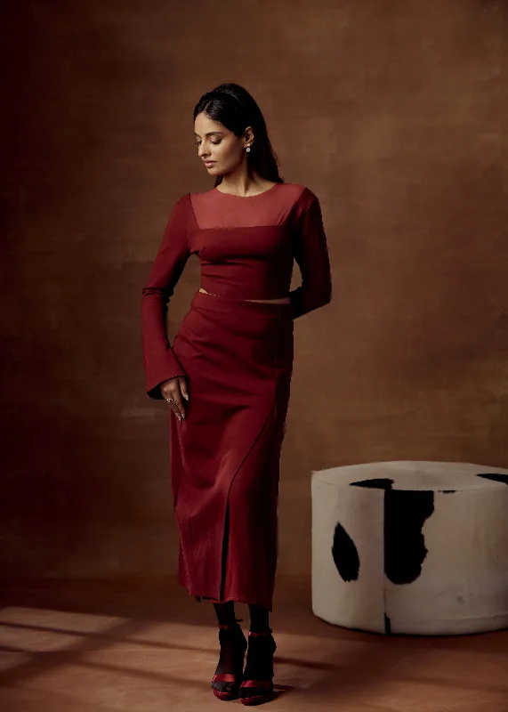 Super Sale Casiane Red High-Waisted Maxi Skirt