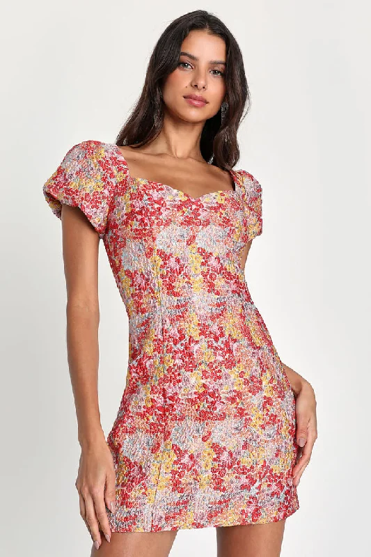 Clearance Items M - lulus puff sleeve floral jacquard mini dress