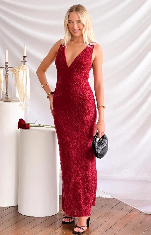Extra Savings Farida Red Lace Maxi Dress
