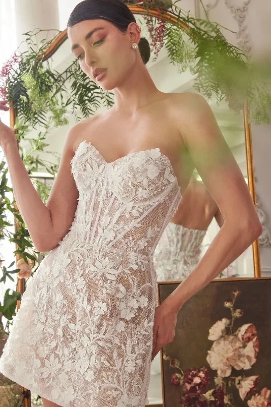 Price Rollback STRAPLESS SHORT LACE MIDI WEDDING DRESS
