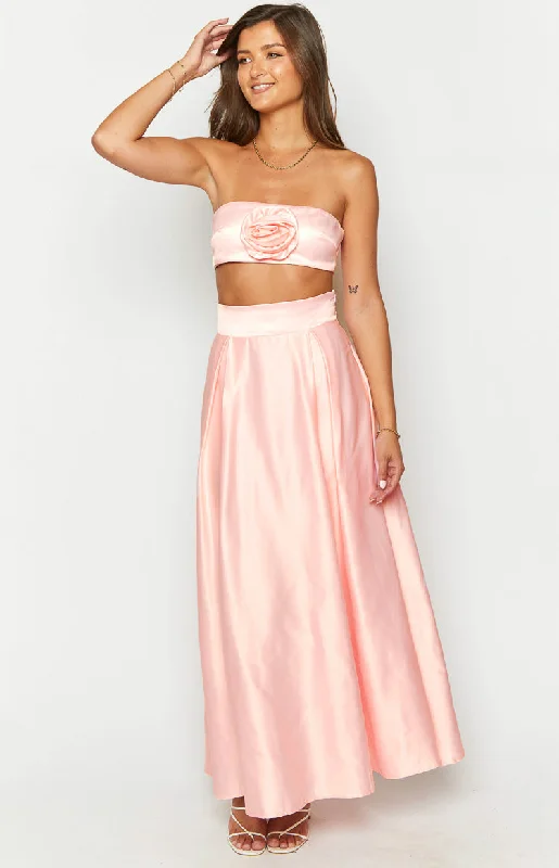 Epic Deals Nakiyah Pink Satin High Waisted Maxi Skirt