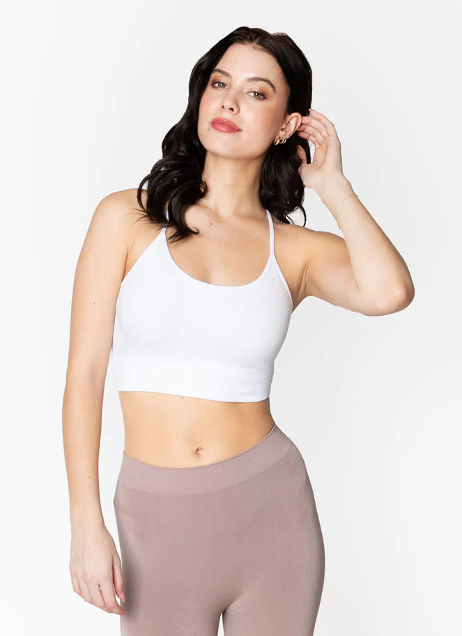 Huge Discounts Bamboo Ribbed cross back bralette | White