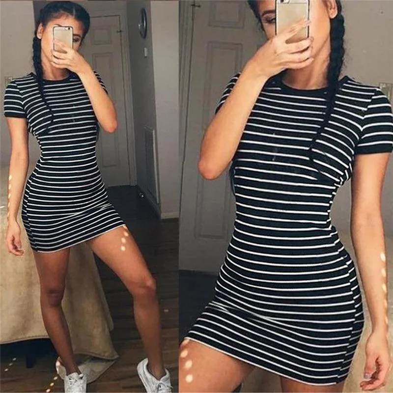Hot Deal BLACK & WHITE SASSY STRIPE DRESS