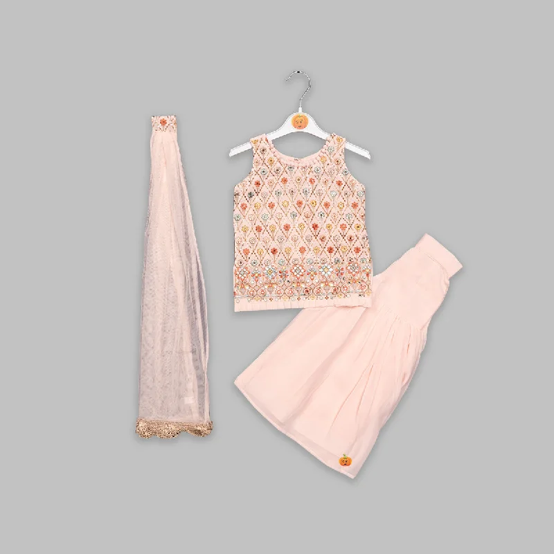 While Supplies Last Peach Girls Party Wear Plazo Suit