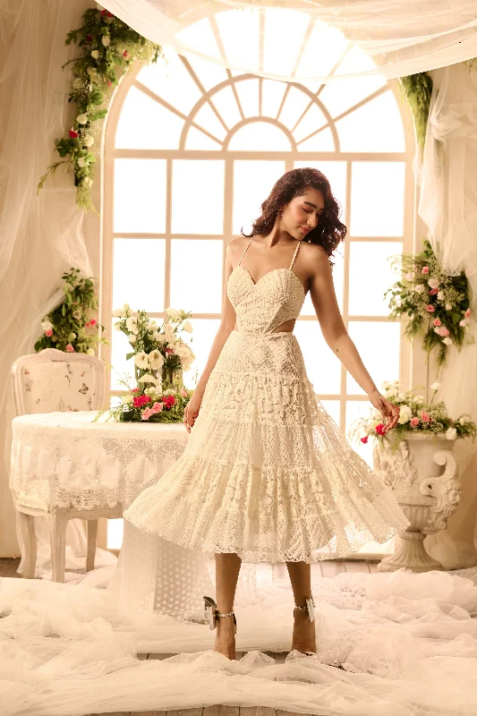 Big Savings Willow White Cutout Pearl Embroidered Dress