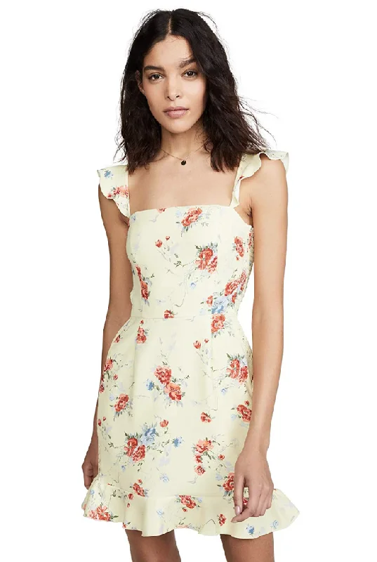 Bargain Bin M - wayf yellow flutter sleeve floral dress