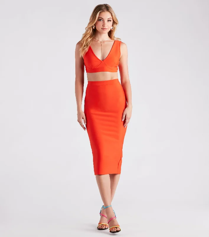 Midnight Madness Meet Your Match Bandage Midi Skirt