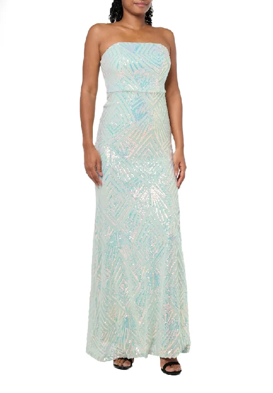 Hurry In 9 - speechless sage green strapless iridescent sequin gown