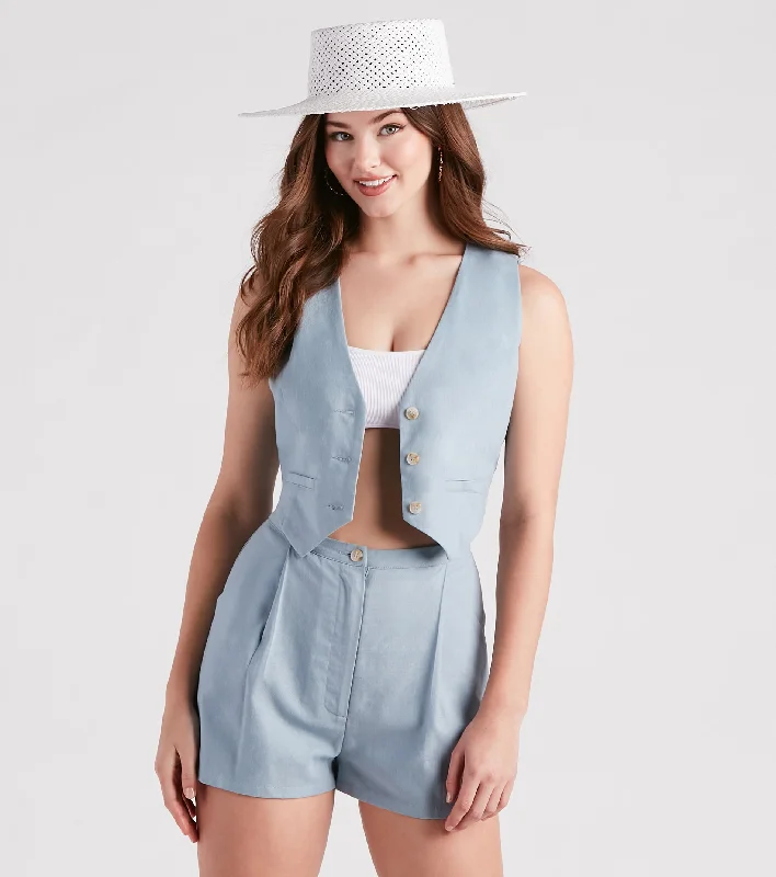 Super Sale Casual And Chic Cropped Linen Vest