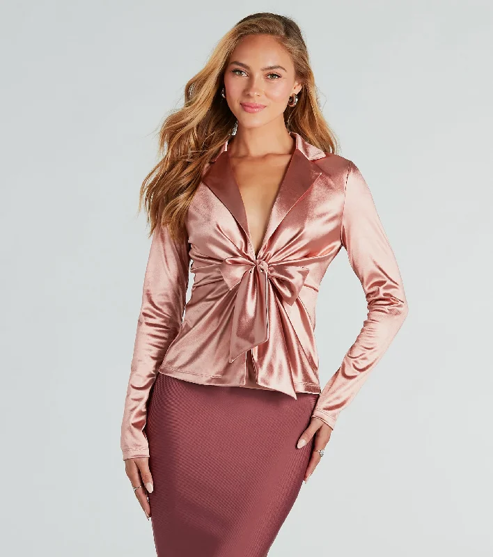 Buy Now Biz Chic Satin Tie-Front Blazer