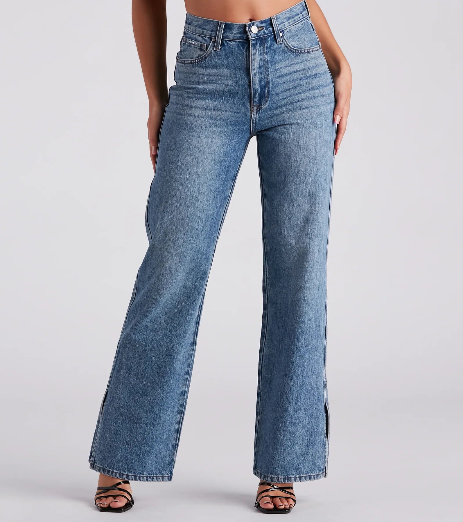 Discount Deals Low-Key Slay High Rise Wide Leg Slit Denim Jeans