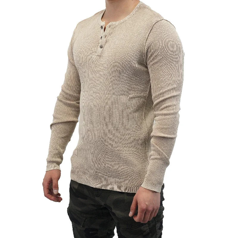 Clearance Sale Acid Wash Henley | Tan