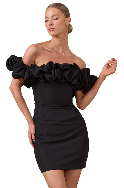 Super Sale 0 - club l london black ruffle mini dress