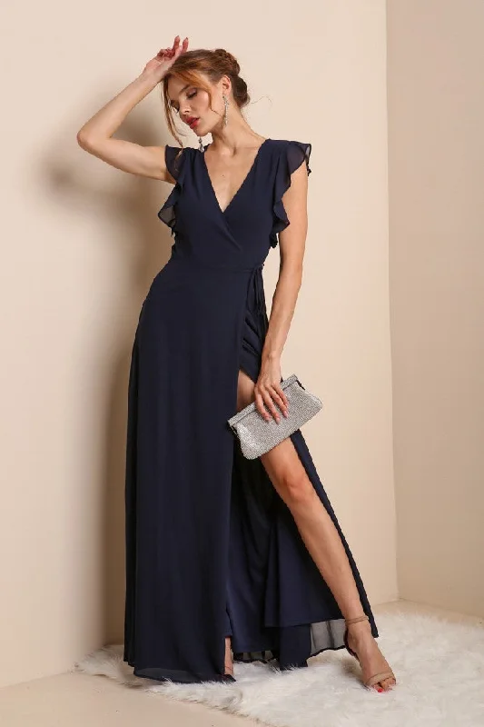 Hurry In Flutter Sleeve Maxi I Midnight Blue