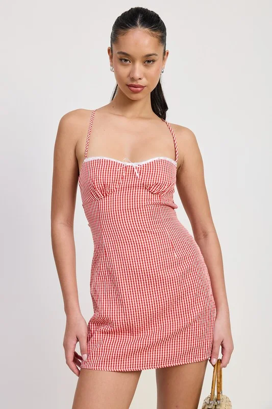 Online Only A LINE GINGHAM MINI DRESS