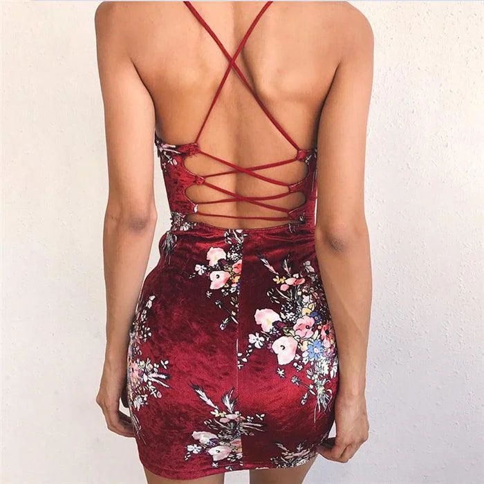 Blowout Deals CRUSHED VELVET FLORAL DRESS