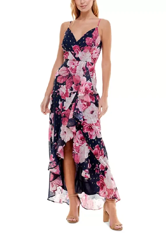 Final Clearance 7 - crystal doll navy & pink floral ruffle dress