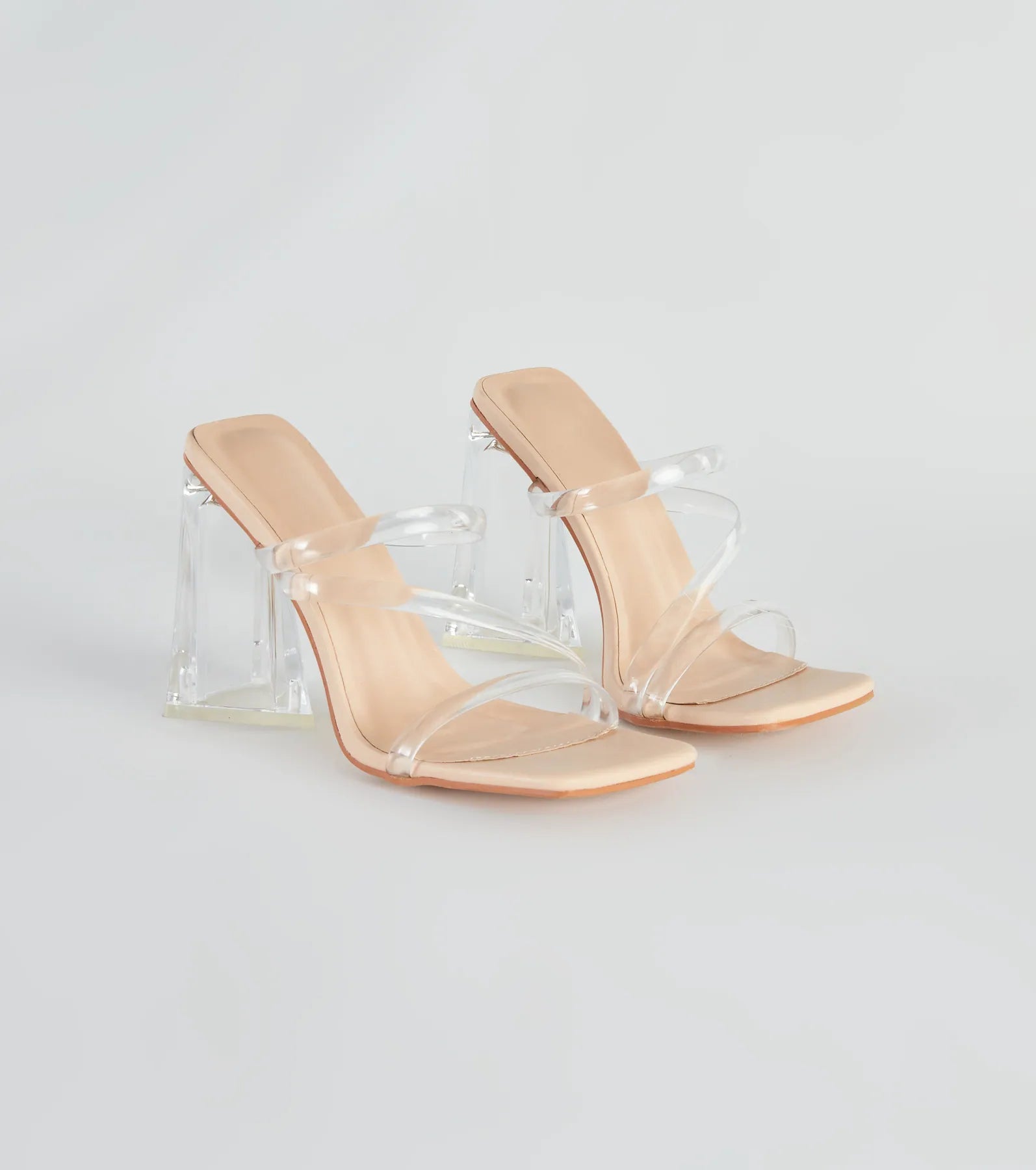 Factory Direct Sale Stay Clear PVC Strappy Lucite Block Heels
