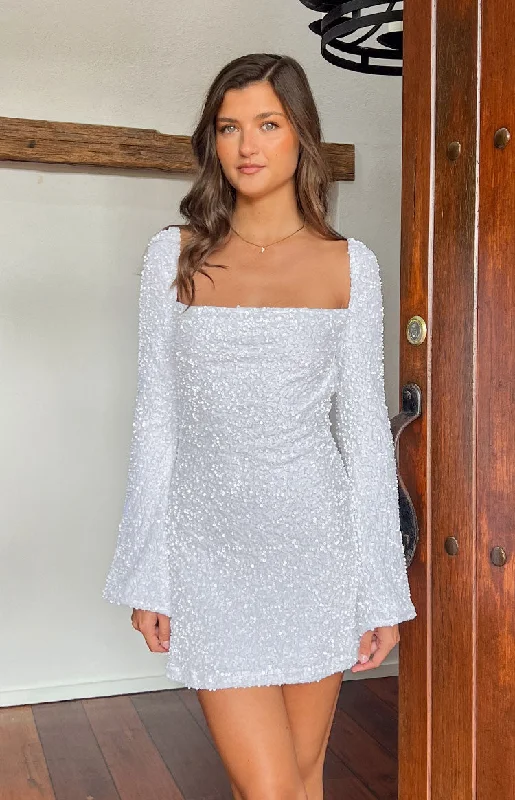 Huge Discounts Marienne White Velvet Sequin Mini Dress