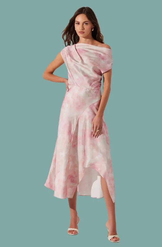 Seasonal Clearance Mairyn Tie Dye Satin Dress - Pink Watercolor